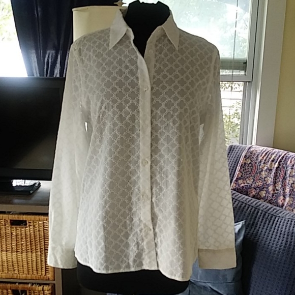 Talbots White Eyelet Button Down Shirt 